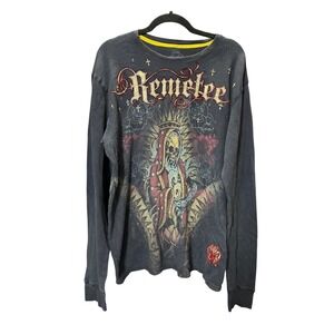 Remetee Long Sleeve Skull Graphic Thermal Shirt Grunge Streetwear Mens XL